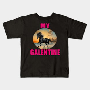 My galentine black horse on the beach Kids T-Shirt